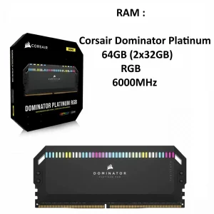 رم کورسیر DOMINATOR PLATINUM RGB 64GB 2×۳۲GB 6000MHz