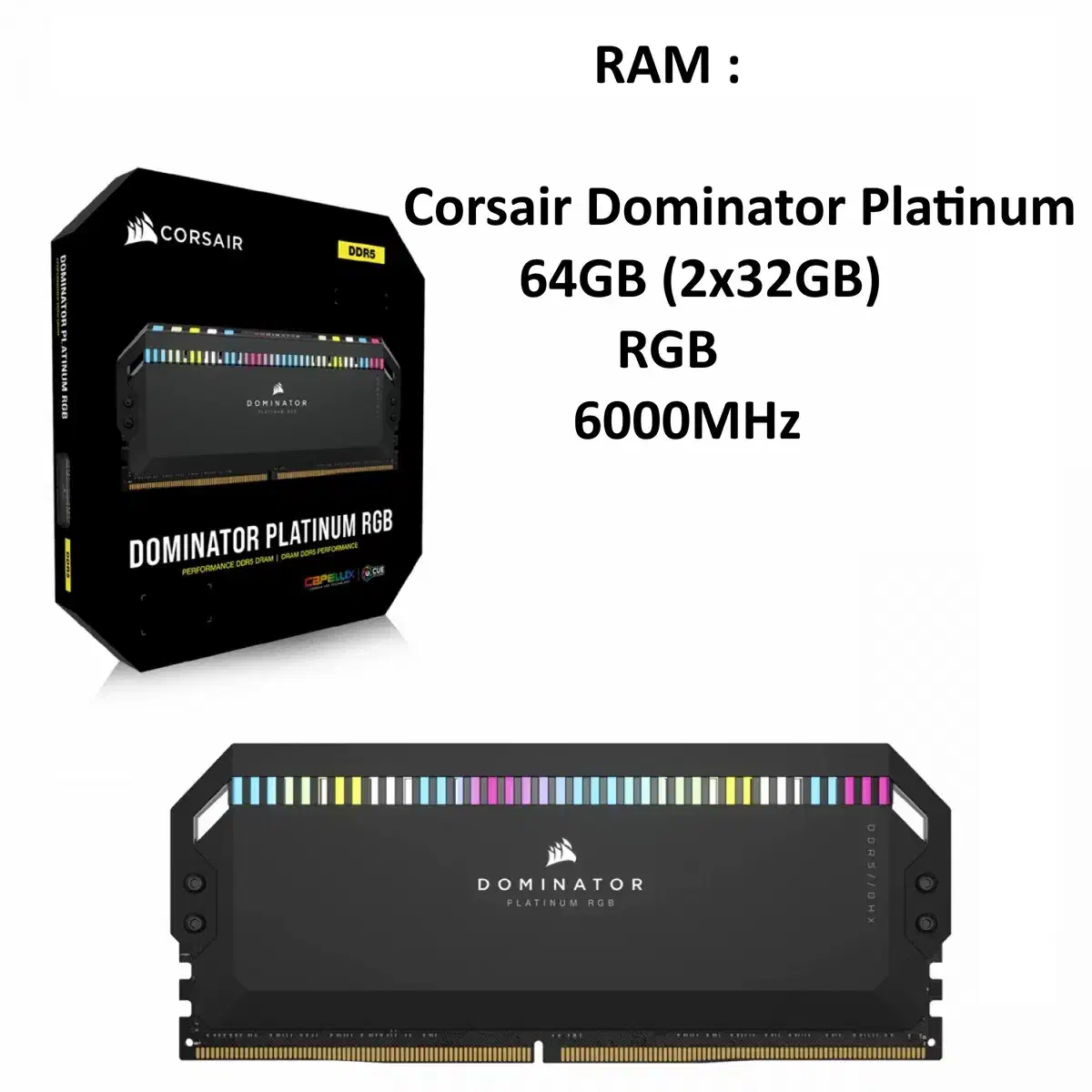 رم کورسیر DOMINATOR PLATINUM RGB 64GB 2×۳۲GB 6000MHz